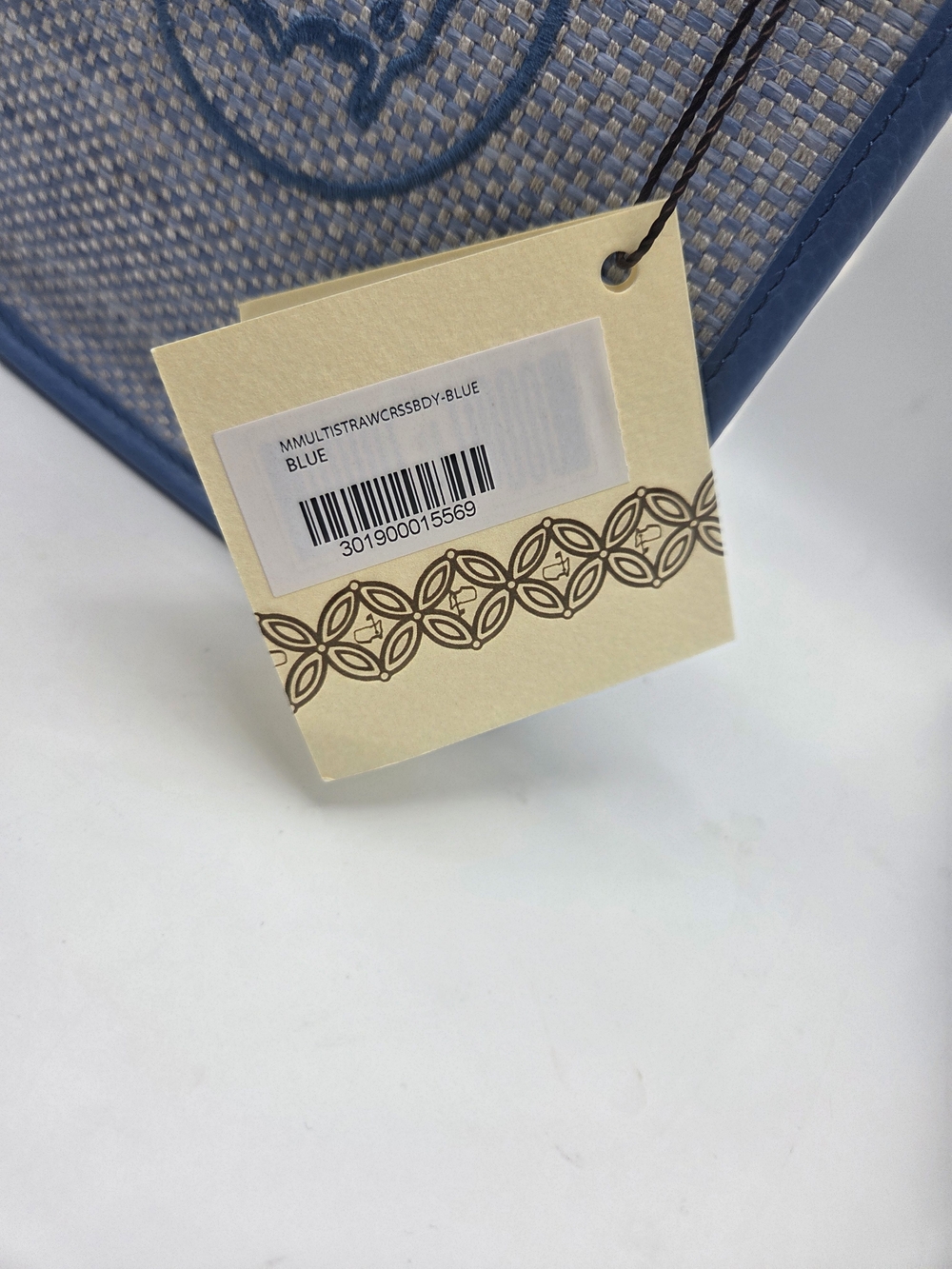 Masters 2026 Handmade Blue Leather Woven Straw Crossbody Purse Bag - Picture 5 of 6